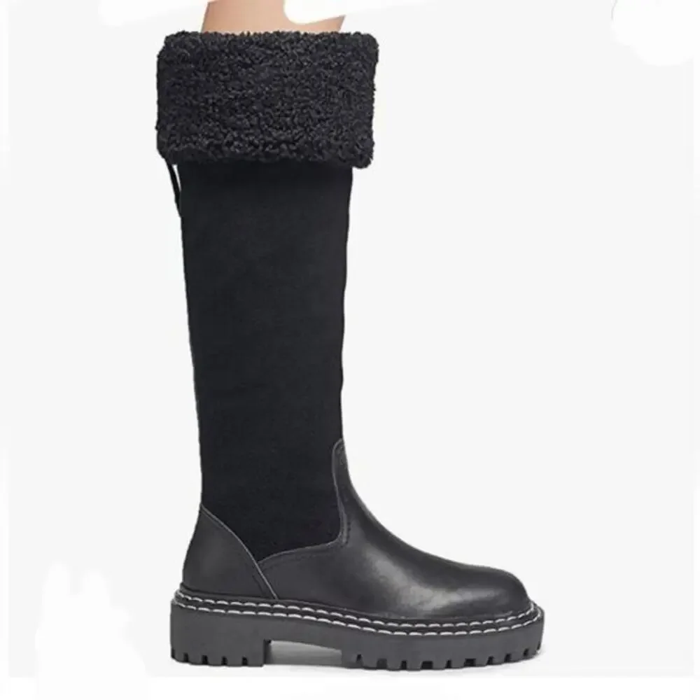 Splendid Antonia Sherpa trimmed black suede and leather boots Women's size 7 new